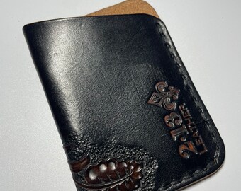 Sheridan Floral Hand Tooled Card Wallet (Black/Saddle Tan)