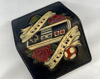 Gamer For Life hand tooled leather card wallet