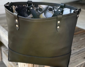 Handmade Black Leather Tote Bag