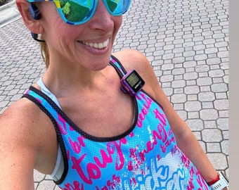 Kick Cancer blue pink Marathon Running Tech Shirt and Racerback - We Run Happy