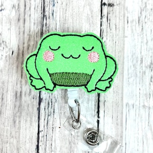 Green Frog Badge Reel, Summer Badge Reel, Feltie Badge Topper, Retractable Badge, Nursing Badge Holder, Glitter Name Badge, Badge Holder