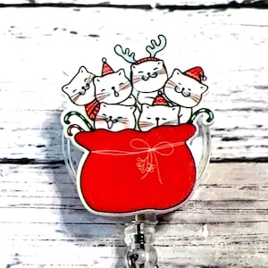Christmas Cats Badge Reel, Acrylic Badge Holder, Christmas Badge Clip, Cat Badge Reel, Reindeer Cats Badge Reel, Nurse Badge Reel, Holiday