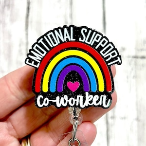Co-Worker Badge Reel, Support Person Badge Holder, Rainbow Badge Reel, Work Bestie Badge Gift, Office Worker Gifts, Funny Badge Reels