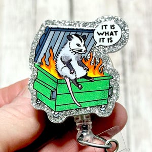 Possum Badge Reel, Funny Possum Badge Reel, Dumpster ID Holder, It's Fine Name Tag Holder, Possum Acrylic Badge Reel, Surgical Nurse Badge