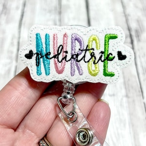 Pediatric Nurse Badge Reel, Feltie Badge Topper, Retractable Badge, Nursing Badge Holder, Glitter Name Badge, Badge Holder, PEDS Nurse Gift