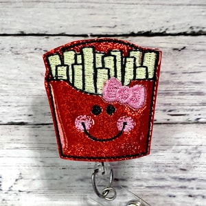 French Fries Badge Reel, Badge Reel Topper, Nurse Badge Holder, Work Badge Pull, Belt Clip Badge Reel, Swivel Badge Holder, Cute Badge Reel