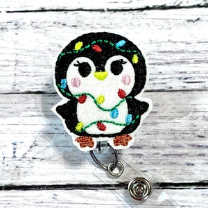 Festive Penguin Badge Reel, Christmas Badge Clip, Animal Badge Pull, Winter Badge Reel, ID Name Tag Holder, Badge Reel Topper, Badge Buddy