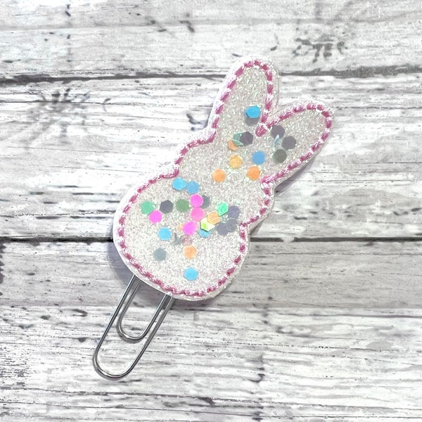 Confetti Bunny Planner Paperclip, Bunny Bookmark, Glitter Easter Paperclip, Easter Bookmark, Bunny Planner Paperclip, Glitter Bunny Clip