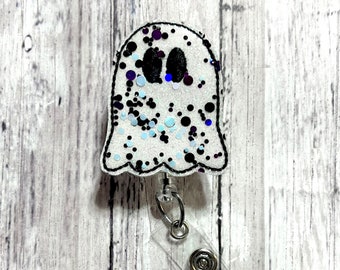 Ghost Badge Reel, Halloween Badge Reel, Interchangeable Badge Topper, Badge Buddy, Confetti Ghost Badge Reel, Fall Badge Reel, Medical Badge