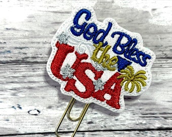 God Bless the USA Planner Clip, Usa Planner Bookmark, Planner Paperclip, Paperclip Bookmark, Patriotic Planner Clip, 4th July Bookmark, USA