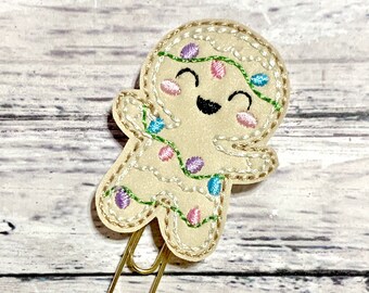 Gingerbread Girl Planner Clip, Christmas Bookmark, Holiday Feltie Clip, Planner Paperclip, Bookmark Paperclip, Christmas Lights Planner Clip