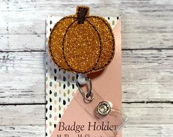 Pumpkin Badge Reel, Thanksgiving Badge Reel, Glitter Topper, Interchangeable Badge Topper, Badge Buddy, Nurse Badge Reel, RN Badge Reel