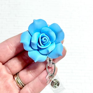 Baby Blue Rose Badge Reel, Baby Blue Flower Nurse Badge Reel, RN Nurse Week Gift, Pretty Floral Badge Holder, Teacher ID Clip, Gift for Mom