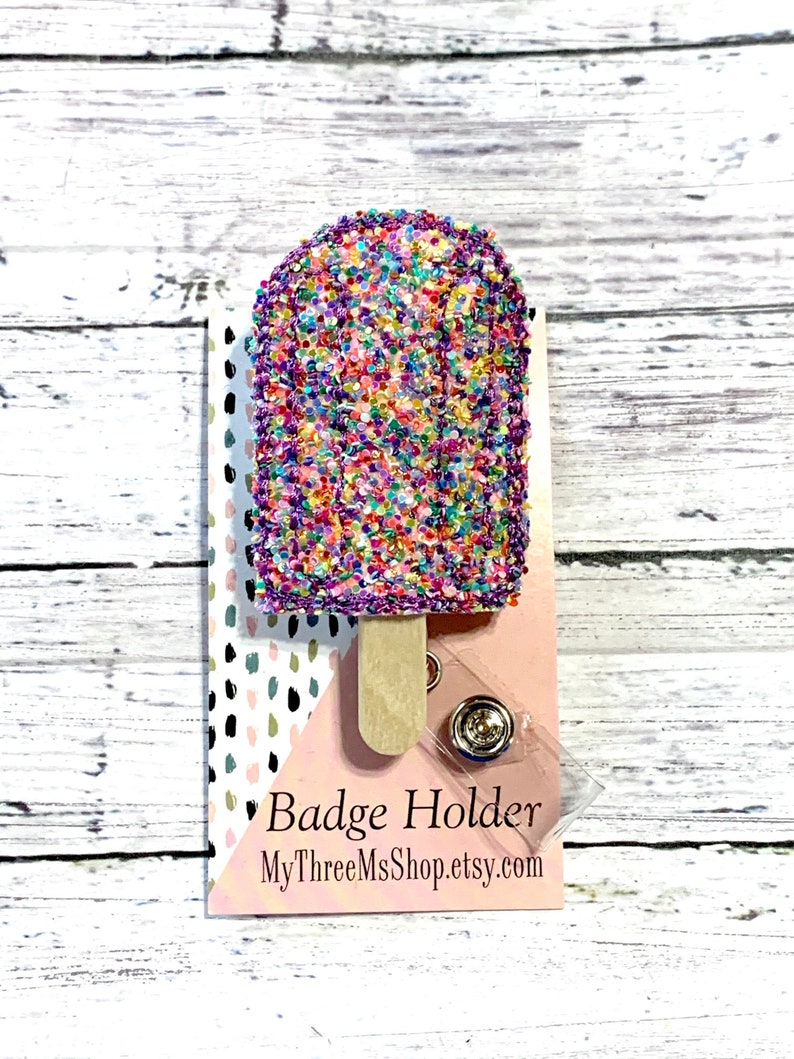 Chunky Glitter Popsicle Badge Reel, Confetti Glitter Badge Pull, Glitter Badge Reel, Badge Holder, Nurse Badge Reel, RN Retractable Badge image 1