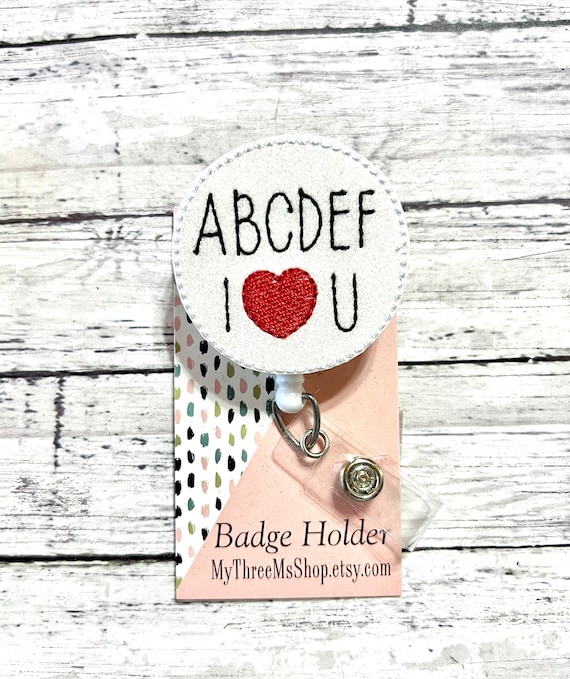 ABCDEF I Love You Badge Reel, Valentine Badge Reel,interchangeable