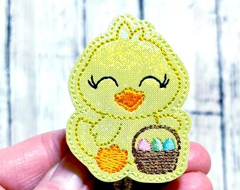 Easter Chick Badge Reel, Easter Basket Chick Feltie Badge Topper, Retractable Badge, Nursing Badge Holder, Happy Easter Badge, Cute Chick ID