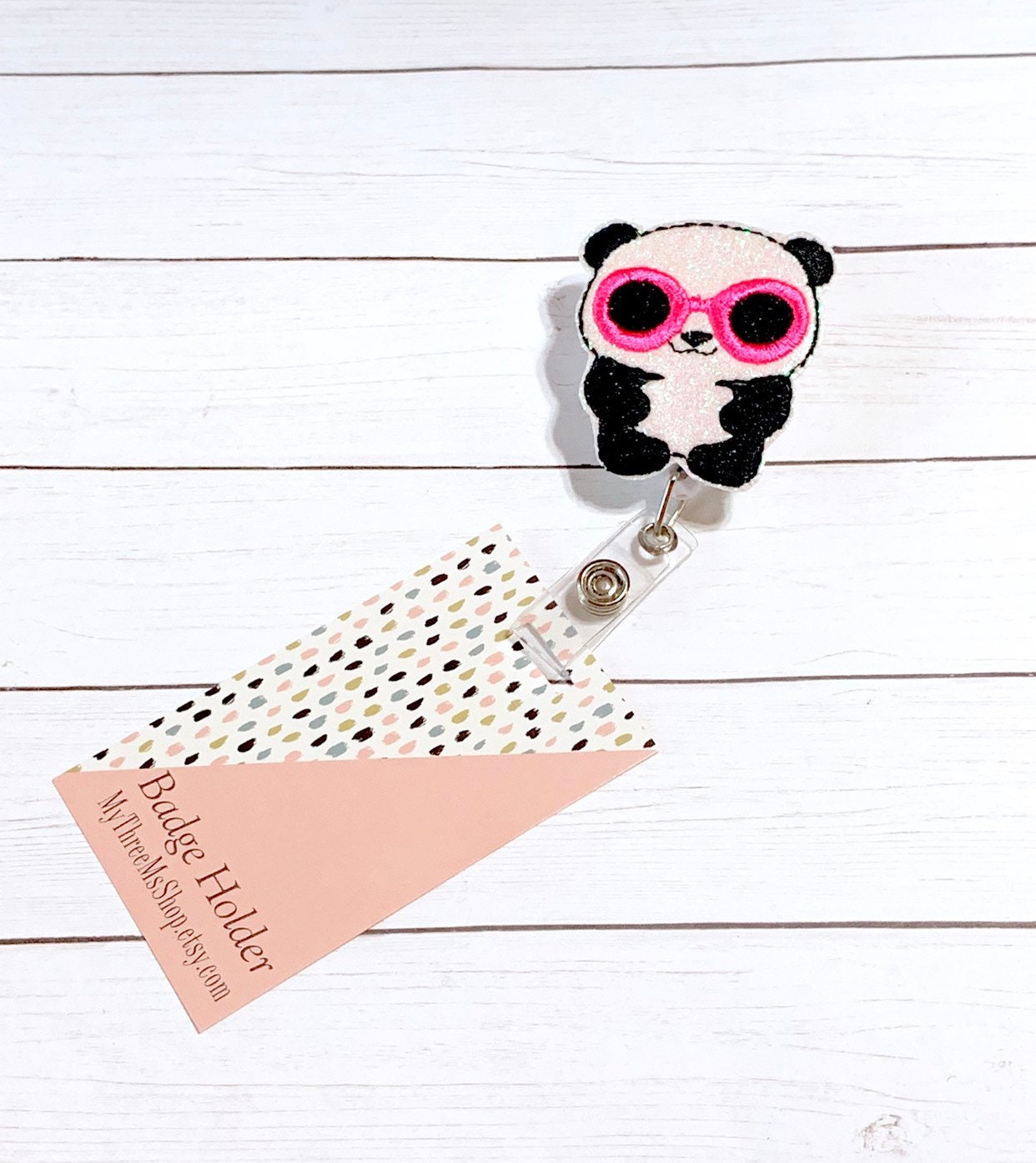 Panda Badge Reel Glitter Badge Holder Retractable Badge Pull Etsy