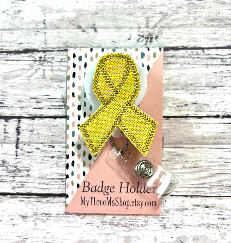 Gold Ribbon Badge Reel, Awareness Badge Reel, Interchangeable Badge Topper, Cancer Badge Buddy, Nurse Badge Reel, RN Badge, Survivor Badge Permanent BELT Clip