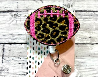 Football Badge Reel, Pink Leopard Badge Reel, Interchangeable Badge Topper, Badge Buddy, Nurse Badge Reel, RN Badge Reel, Medical Badge