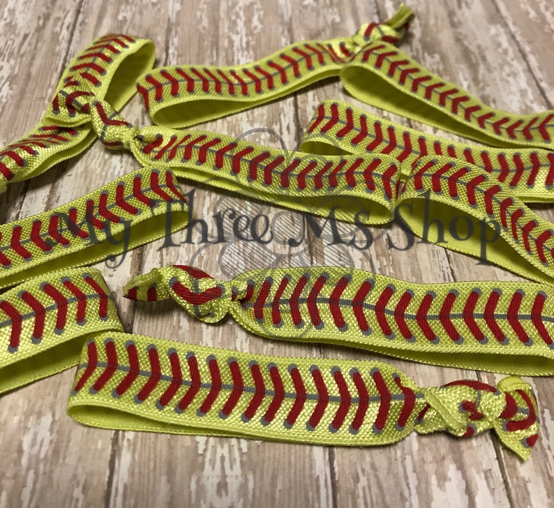 Softball Hair Ties Softball Elastic Hair Band, Softball Seam Hair Ties Softball Stitches Ponytail Holders, Softball Gift Team Gift, Softball image 3