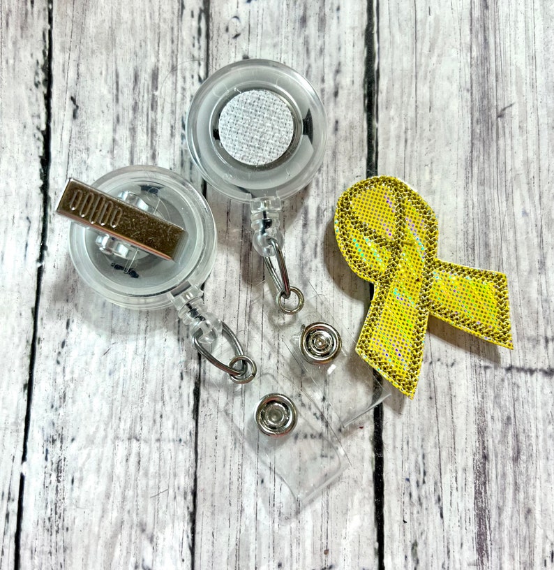 Gold Ribbon Badge Reel, Awareness Badge Reel, Interchangeable Badge Topper, Cancer Badge Buddy, Nurse Badge Reel, RN Badge, Survivor Badge Velcro® ALLIGATOR