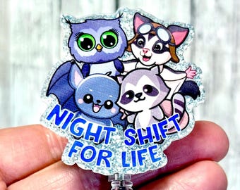 Night Shift Crew Nurse Badge, Funny Raccoon Badge Reel, Team Night Shift Badge Holder, Nurse All Night Badge, Cute Coworker Gift, HealthCare