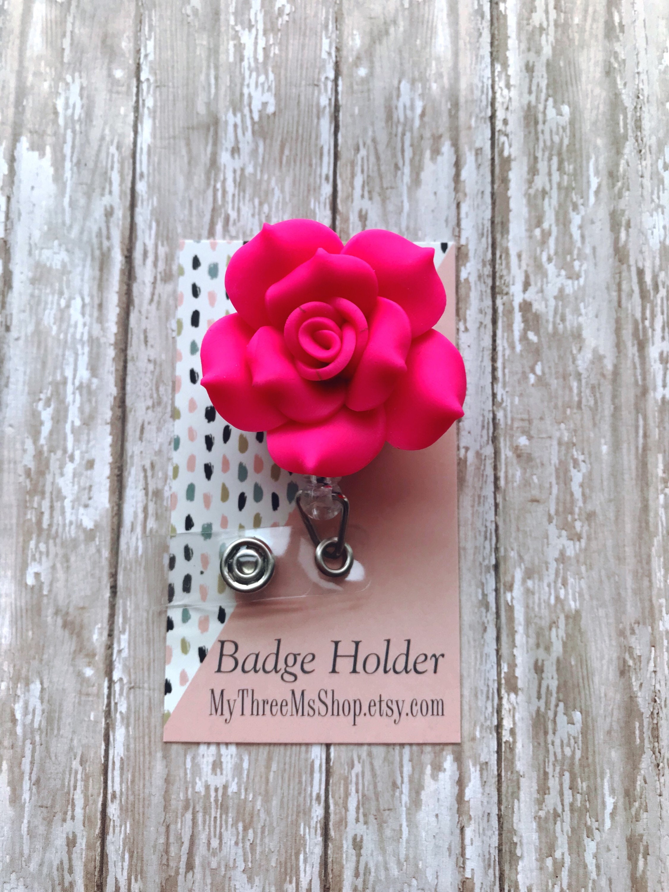 Nurse Badge Reel Hot Pink Rose Badge Reel, Retractable Id Badge