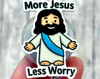 More Jesus Less Worry Badge Reel, Christian Badge Holder, Love Jesus Badge Id Clip, Faith Church Love, Coworker Gift, Nurse Badge Reel, God