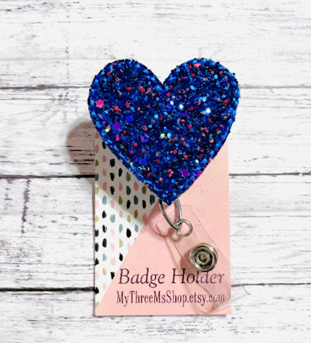 Blue Chunky Glitter Badge Reel Heart Badge Holder, Nurse Badge Reel