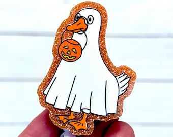 Halloween Silly Goose Ghost Badge Reel, Retro Ghost Goose Halloween Badge Holder, Spooky Goose Medical Badge Id Clip, Halloween Badge Reel