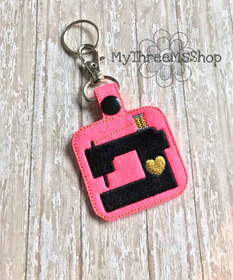 Sewing Machine Embroidered Keychain Snaptab Snap Tab Key Fob Etsy