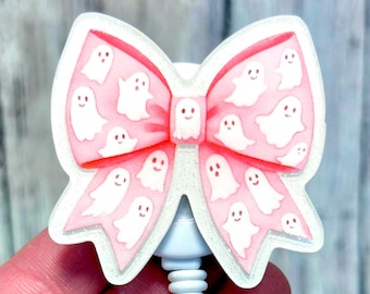 Pink Bow Badge Reel, Ghost Coquette Bow Badge Holder, Halloween Ghost Badge Reel, Pink Ghost Badge Clip, Pretty Ghost Bow Badge Reel