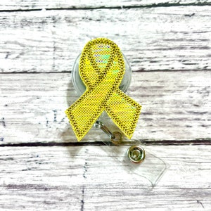 Gold Ribbon Badge Reel, Awareness Badge Reel, Interchangeable Badge Topper, Cancer Badge Buddy, Nurse Badge Reel, RN Badge, Survivor Badge Permanent ALLIGATOR