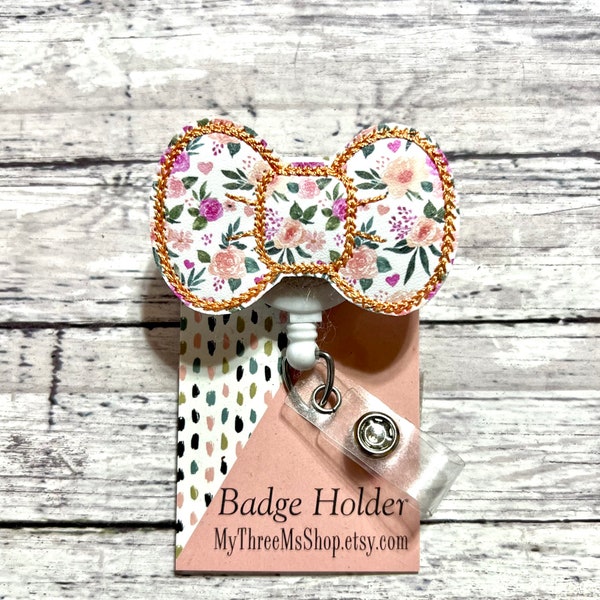 Floral Bow Badge Reel, Spring Badge Reel, Interchangeable Badge Topper, Badge Buddy, Nurse Badge Reel, RN Badge Reel, Medical Badge