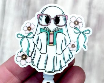 Porta credencial de fantasma de libros, porta credencial de Halloween para amantes de los libros, porta credencial de fantasma de Halloween, porta credencial de libro espeluznante, regalo para maestros