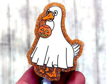 Halloween Silly Goose Ghost Badge Reel, Retro Ghost Goose Halloween Badge Holder, Spooky Goose Medical Badge Id Clip, Halloween Badge Reel