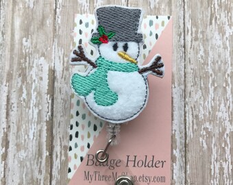 Snowman Badge Reel, Winter Badge Holder, Feltie ID Tag Clip, Snowman Feltie Retractable Badge Reel, Nurse Badge Reel, Student ID Tag holder