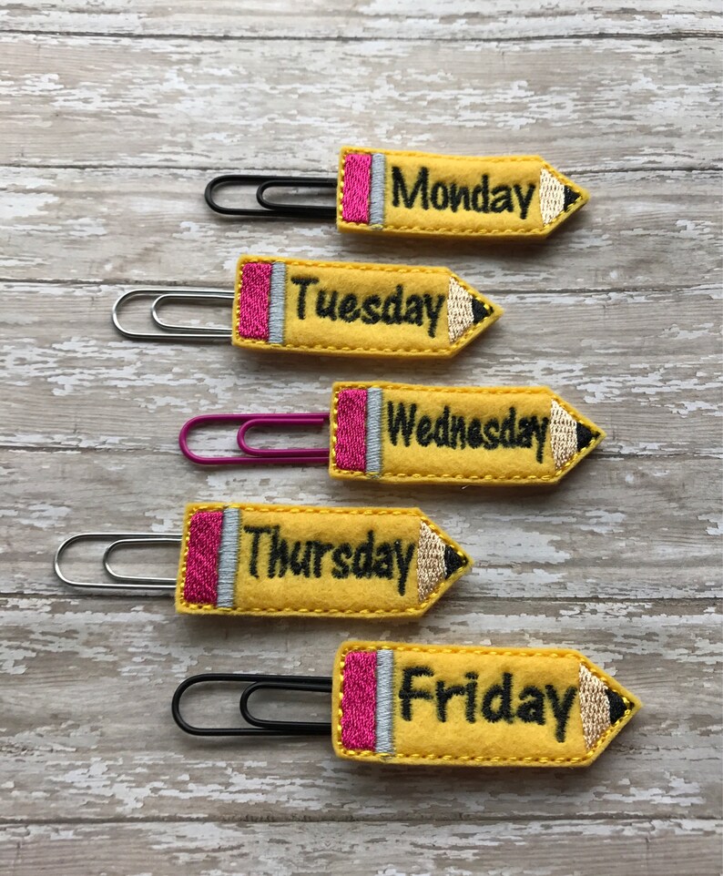 Days of the Week Pencil Feltie Planner Clips Gift for Etsy
