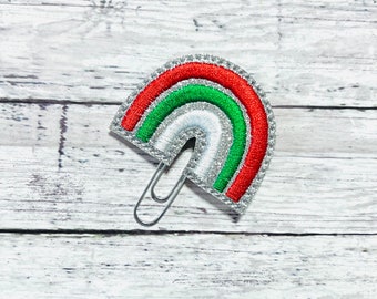 Christmas Rainbow Feltie, Rainbow Bookmark, Glitter Feltie Clip, Glitter Rainbow Paperclip, Holiday Rainbow Clip, Winter Feltie Clip