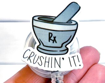 Mortar and Pestle Badge Reel, Crushing It Badge Reel, Meds Acrylic Badge, Funny Pharmacy Badge, Swivel Alligator Clip, Surgical Nurse Badge
