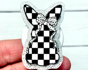 Checkered Bunny Badge Reel, Happy Easter Badge Holder, Coquette Bow Bunny Badge Id Clip, Pretty Bunny Easter Bunny, LDRP Nurse, ER Nurse