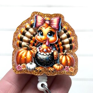 Girly Turkey Badge Reel, Thanksgiving Badge Holder, Gobble Gobble Badge Reel, Pretty Turkey Badge, Coquette Turkey Badge Reel, Fall Badge