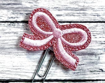 Pink Coquette Bow Planner Paperclip, Pink Glitter Feltie Clip, Girly Bookmark, Birthday Bookmark, Clips for Planner, Page Markers, Bible
