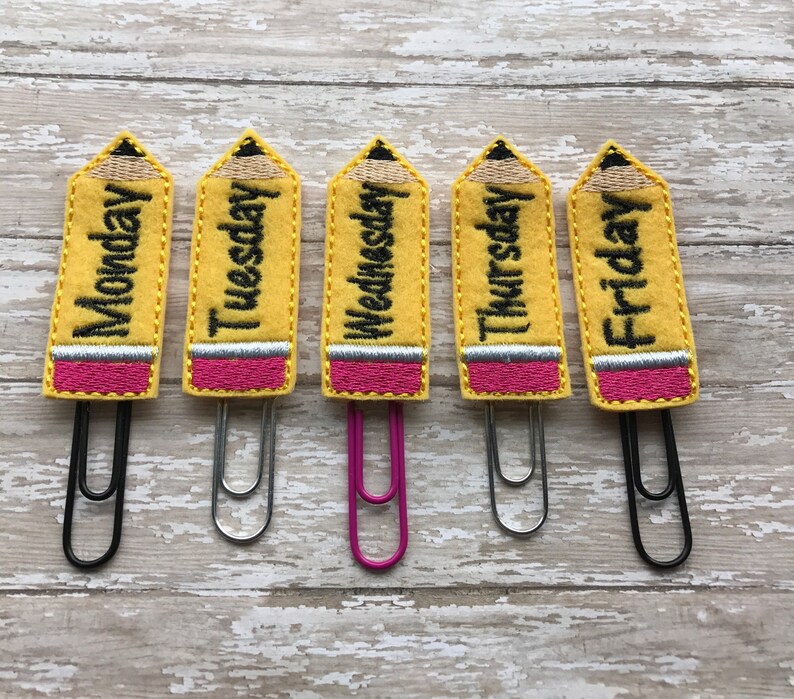 Days of the Week Pencil Feltie Planner Clips Gift for Etsy