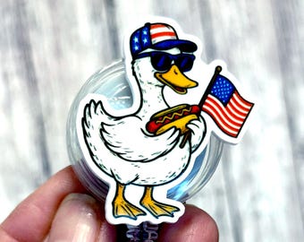 Funny Patriotic Duck Badge Reel | USA Goose Badge Holder | 4th of July Badge | Red White Blue ID | Summer Badge Clip | Animal Badge Reel