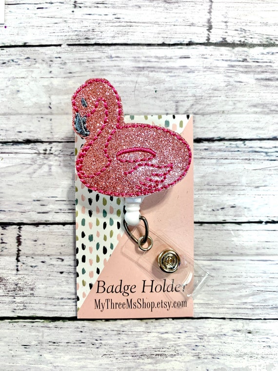 Pink Flamingo Badge Reel, Floaty Badge Reel, Interchangeable Badge