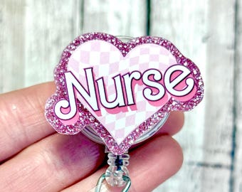 Nurse Heart Badge Reel, Pink Heart Badge ,Retractable Badge, Cute Pink Badge Reel, Girly Badge, Nurses Badge Reel, Nurses Gift Pink Glitter