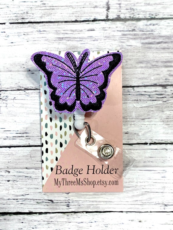 Purple Butterfly Badge Reel, Id Badge Holder, Butterfly Badge Reel Topper, Retractable  Badge Reel, Swivel Badge Clip, Employee ID Badgie 