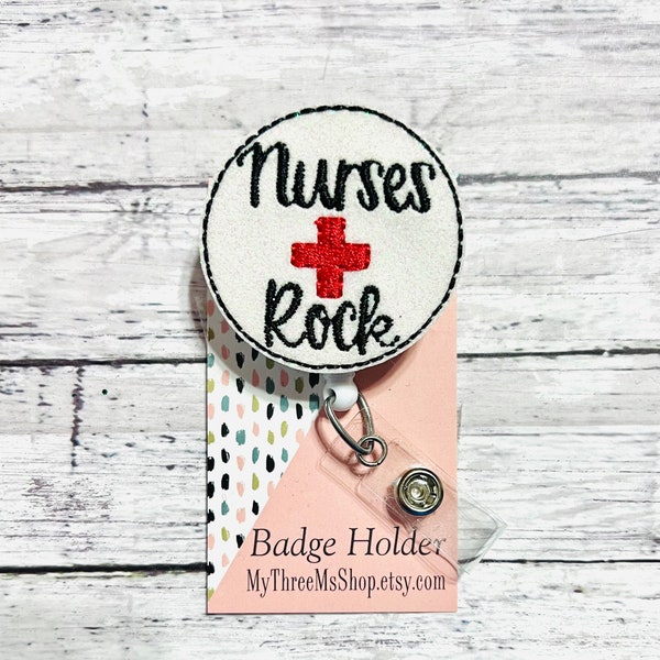 Nurses Rock Badge Reel, Red Cross Badge Reel, Interchangeable Badge Topper, Badge Buddy, Nurse Badge Reel, RN Badge Reel, Medical Badge