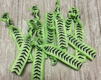 Softball Hair Tie Sport HairTies Green Black Stitches, FastPitch Softball Sports, FOE Elastic Ponytail Holders, Softball Elastic Hair Band